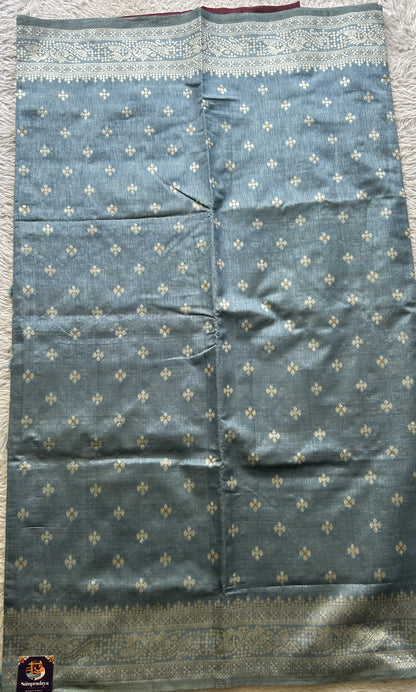 Semi Raw Silk Saree Baby Blue Colored Elegantly Paired with a Zari Border. - Sampradaya Designer Studio