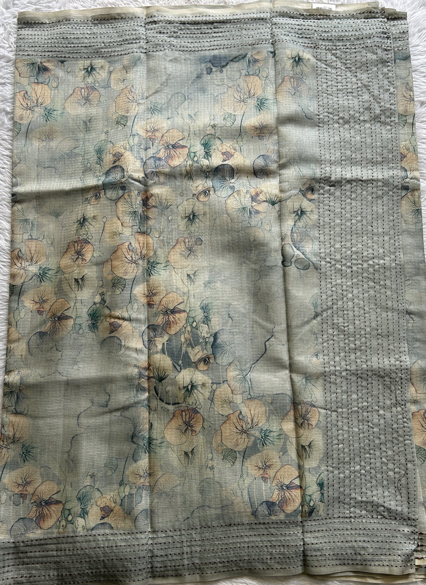 Semi Tussar Saree Light Blue Colored complemented with a Thread Embroidery Border. - Sampradaya Designer Studio