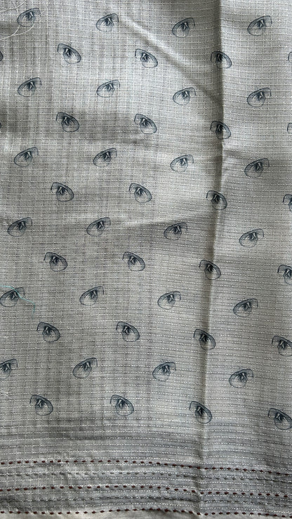 Semi Tussar Saree Light Blue Colored complemented with a Thread Embroidery Border. - Sampradaya Designer Studio
