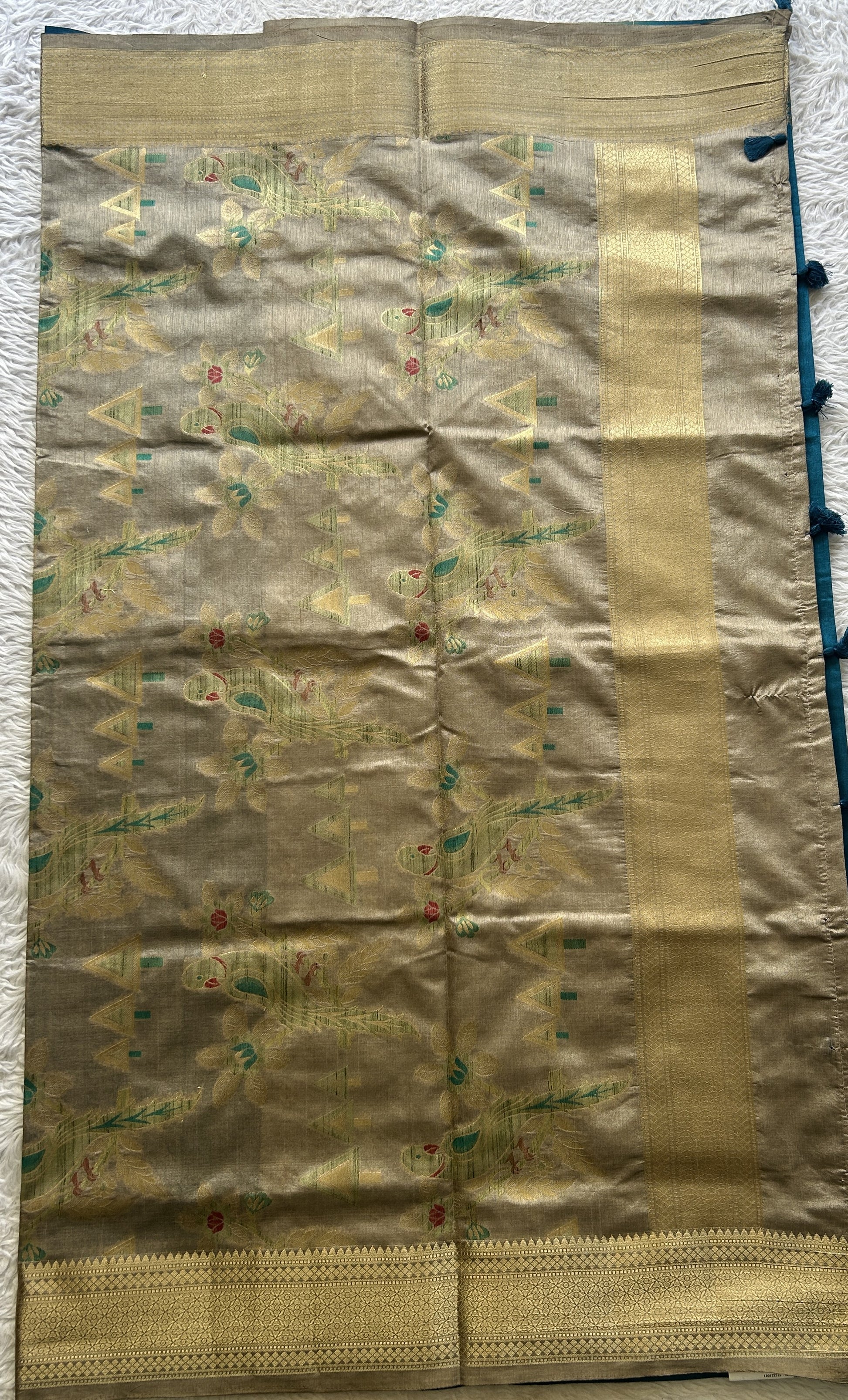 Semi Raw Silk Saree Blue Colored Elegantly Paired with a Zari Border. - Sampradaya Designer Studio