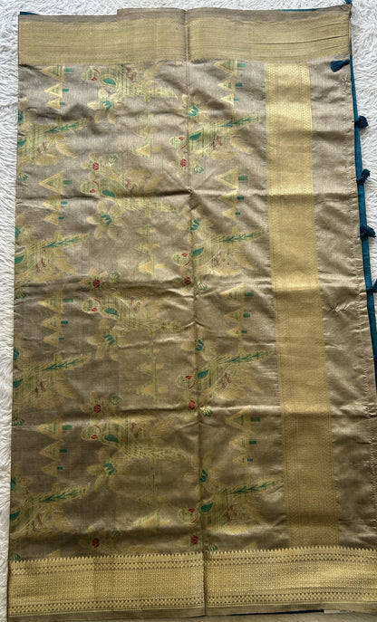 Semi Raw Silk Saree Blue Colored Elegantly Paired with a Zari Border. - Sampradaya Designer Studio