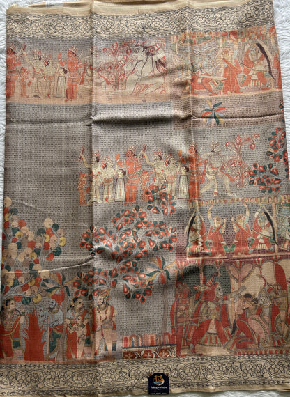 Semi Tussar Saree Gray Colored complemented with a Beige color Thread Embroidery Border. - Sampradaya Designer Studio