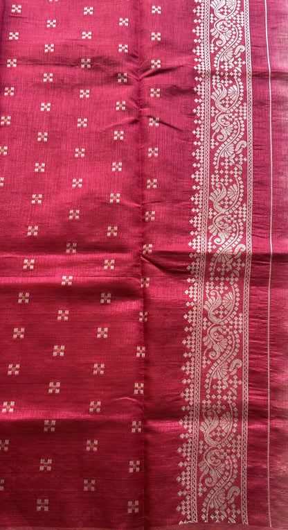 Semi Raw Silk Saree Rose Pink Colored Elegantly Paired with a Zari Border. - Sampradaya Designer Studio