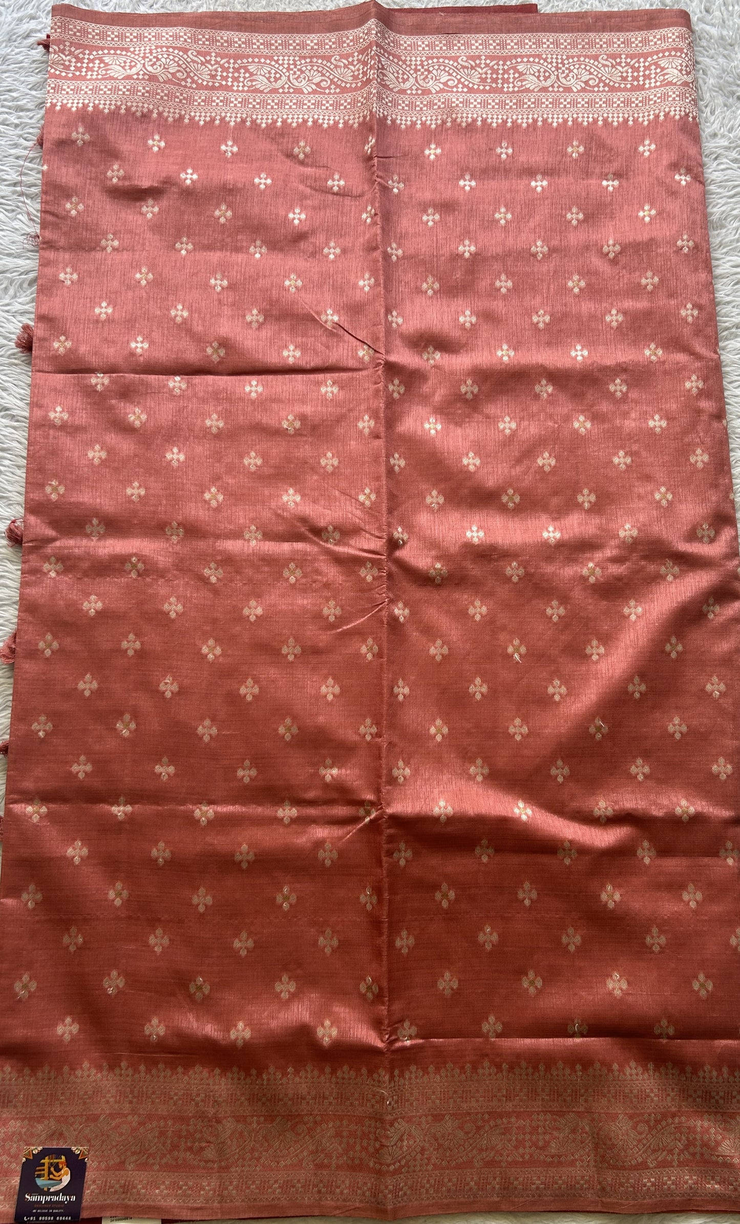 Semi Raw Silk Saree Rose Pink Colored Elegantly Paired with a Zari Border. - Sampradaya Designer Studio