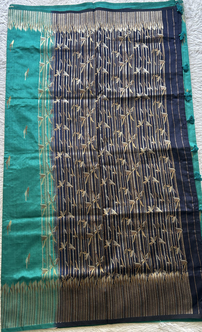 Semi Raw Silk Saree Rama Green Colored Elegantly Paired with a Zari Border. - Sampradaya Designer Studio