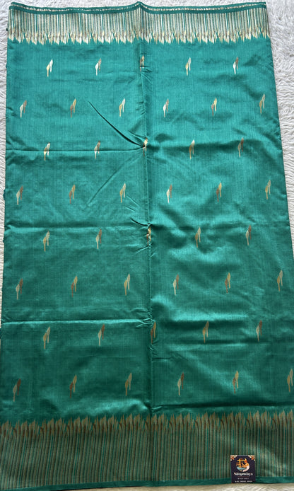 Semi Raw Silk Saree Rama Green Colored Elegantly Paired with a Zari Border. - Sampradaya Designer Studio