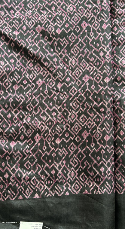 Semi Tussar Saree Black Colored complemented with a Lilac Thread Embroidery Border. - Sampradaya Designer Studio