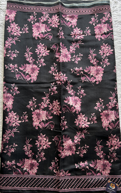 Semi Tussar Saree Black Colored complemented with a Lilac Thread Embroidery Border. - Sampradaya Designer Studio