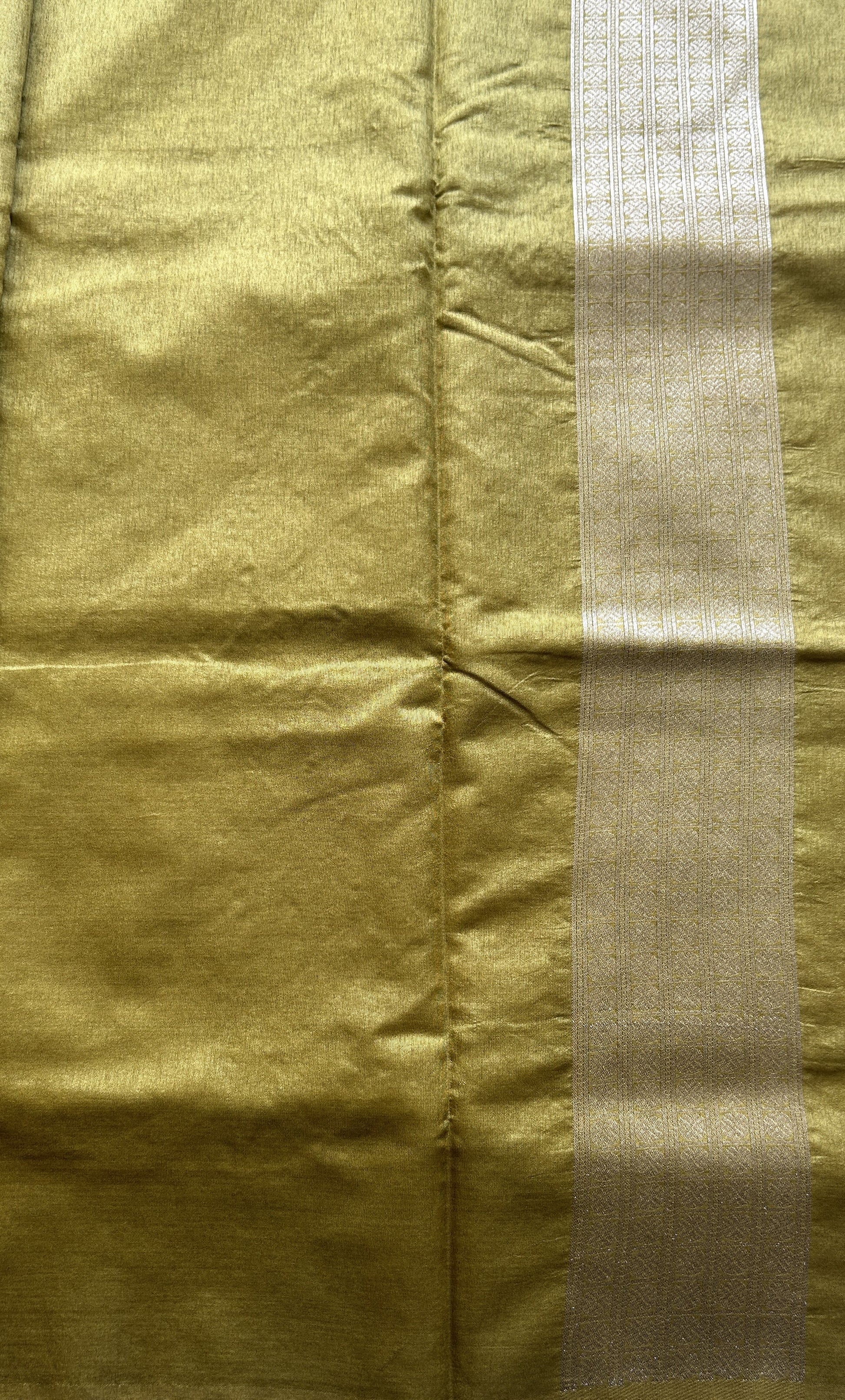 Semi Raw Silk Allover Saree Mustard Green Colored Elegantly Paired with a Zari Border. - Sampradaya Designer Studio