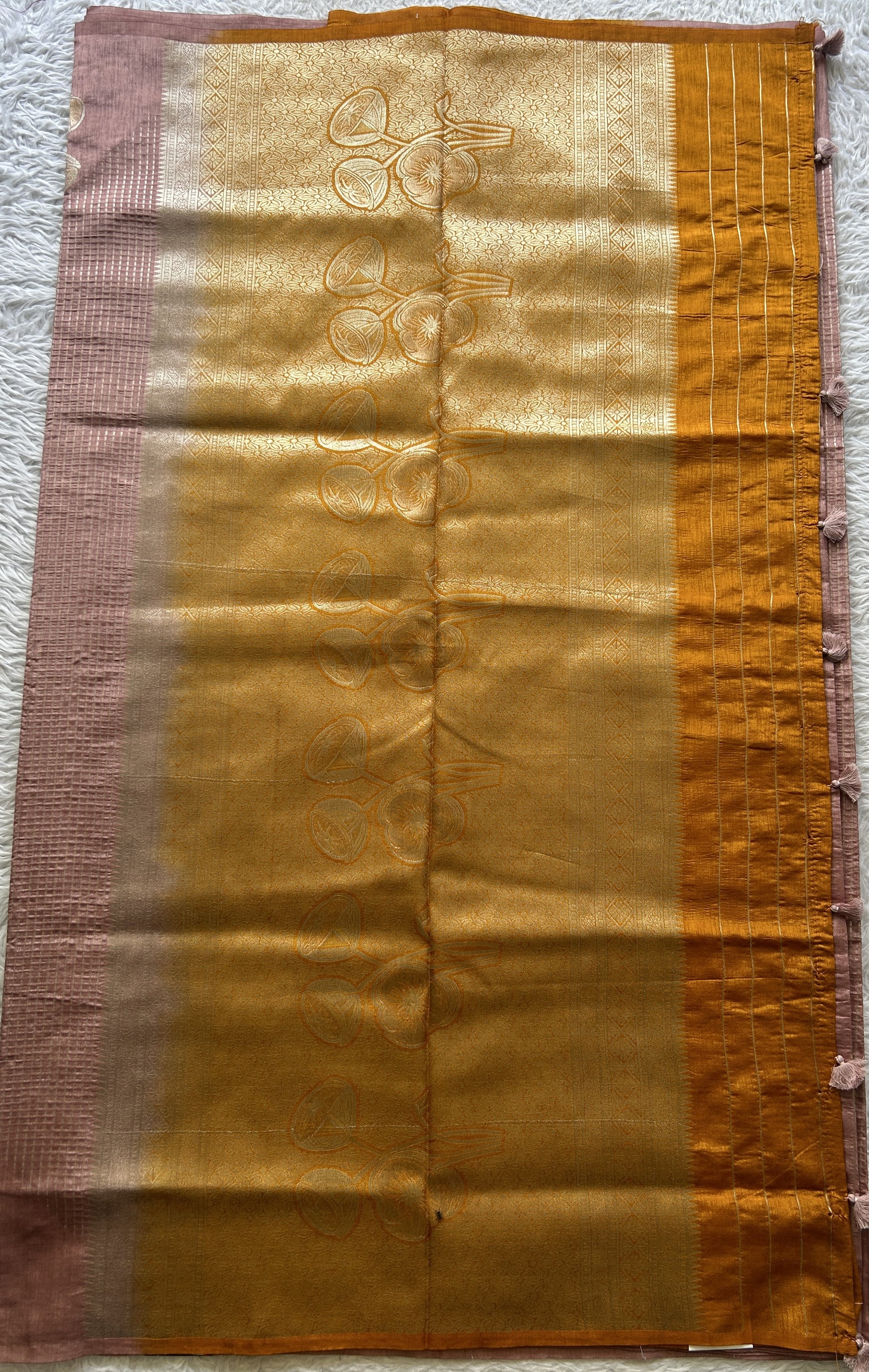 Semi Raw Silk Saree Light Onion Pink Colored Elegantly Paired with a Zari Border. - Sampradaya Designer Studio