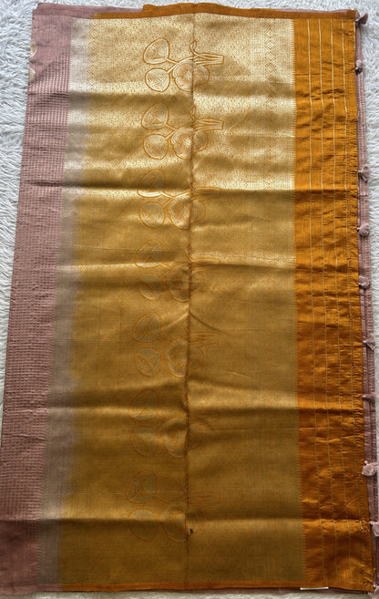 Semi Raw Silk Saree Light Onion Pink Colored Elegantly Paired with a Zari Border. - Sampradaya Designer Studio