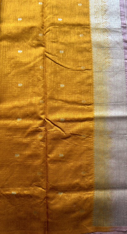 Semi Raw Silk Saree Light Onion Pink Colored Elegantly Paired with a Zari Border. - Sampradaya Designer Studio
