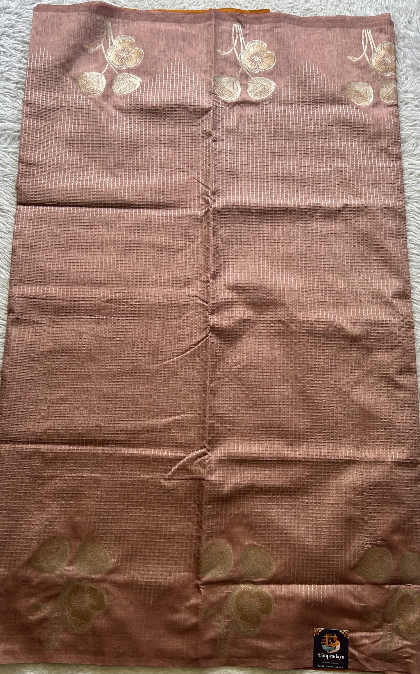 Semi Raw Silk Saree Light Onion Pink Colored Elegantly Paired with a Zari Border. - Sampradaya Designer Studio