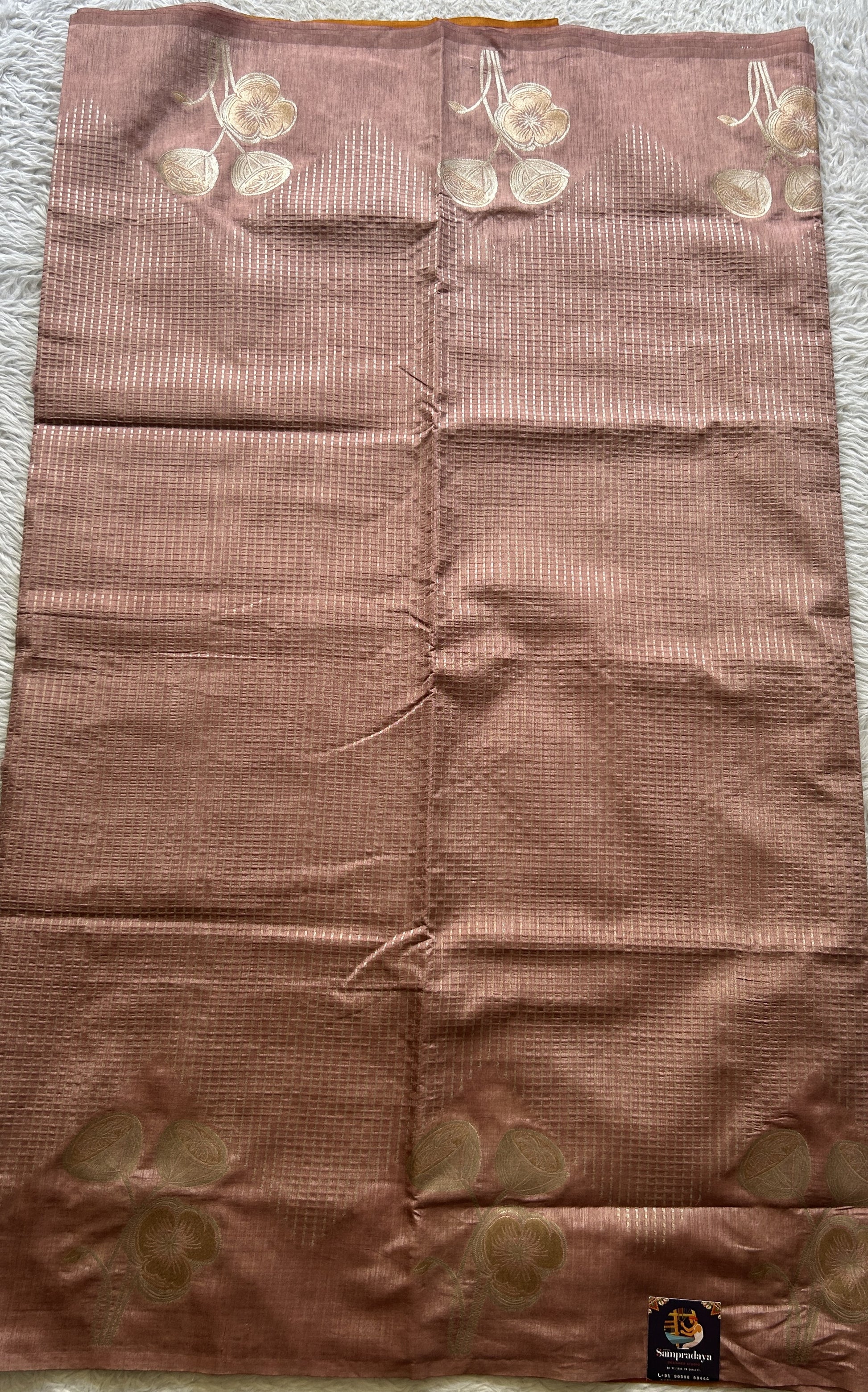 Semi Raw Silk Saree Light Onion Pink Colored Elegantly Paired with a Zari Border. - Sampradaya Designer Studio