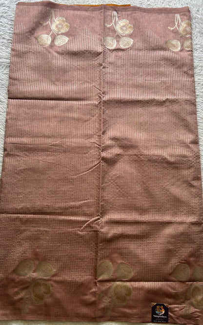 Semi Raw Silk Saree Light Onion Pink Colored Elegantly Paired with a Zari Border. - Sampradaya Designer Studio