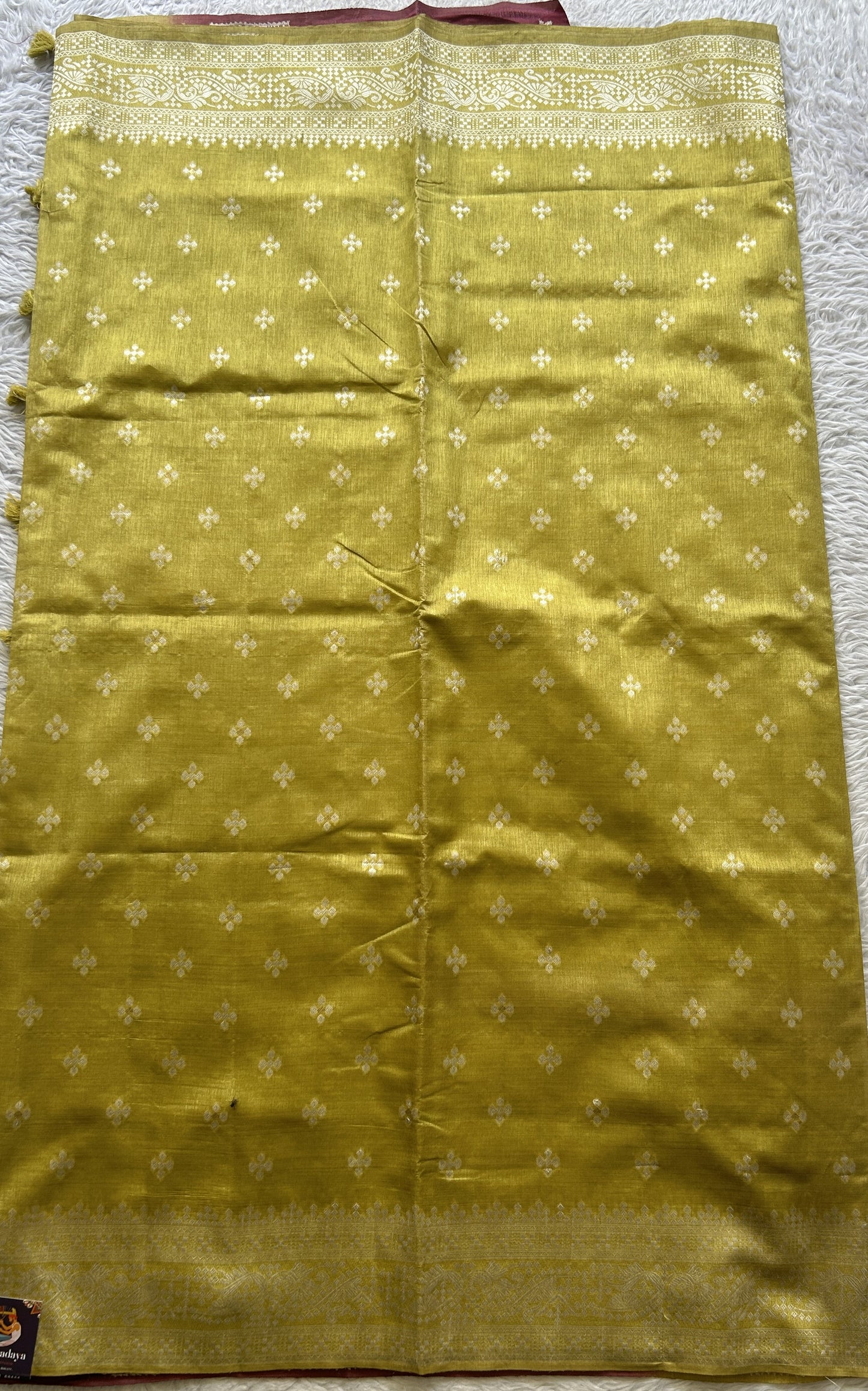 Semi Raw Silk Saree Neon Green Colored Elegantly Paired with a Zari Border. - Sampradaya Designer Studio