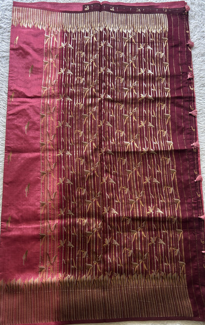 Semi Raw Silk Saree Pink Colored Elegantly Paired with a Zari Border. - Sampradaya Designer Studio
