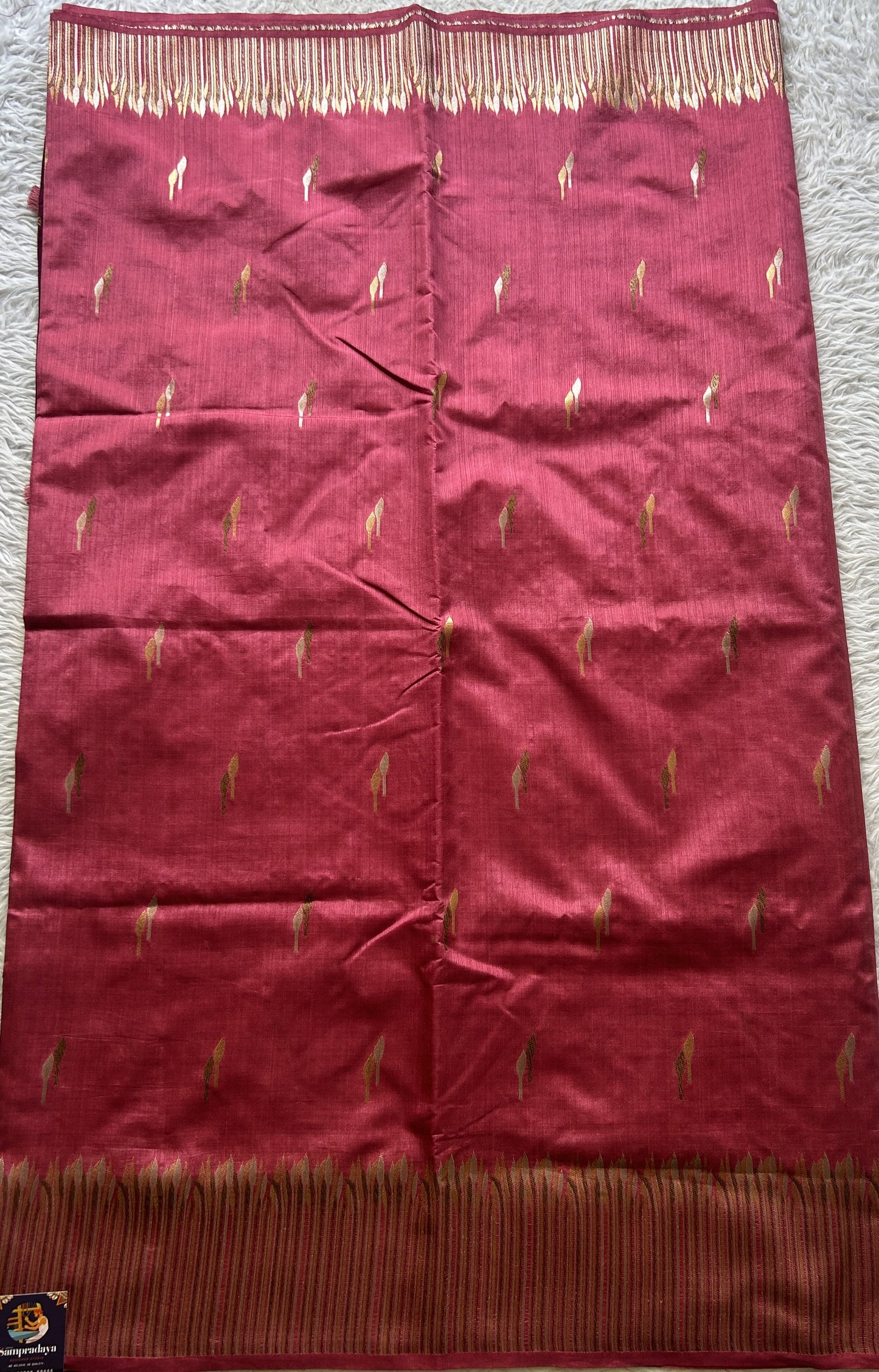 Semi Raw Silk Saree Pink Colored Elegantly Paired with a Zari Border. - Sampradaya Designer Studio