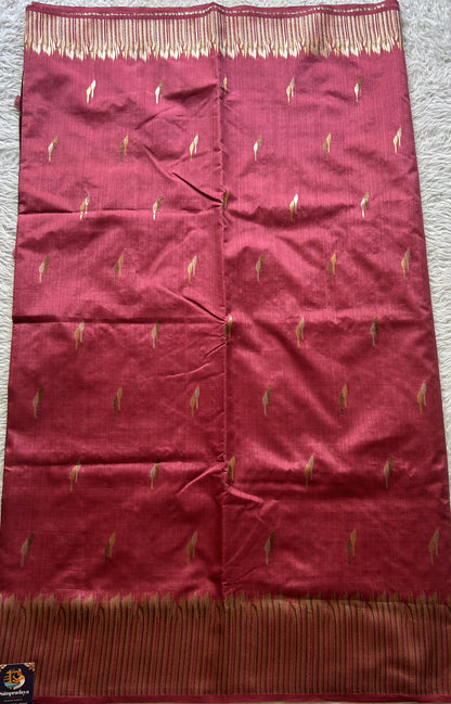 Semi Raw Silk Saree Pink Colored Elegantly Paired with a Zari Border. - Sampradaya Designer Studio