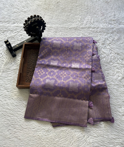 Semi Raw Silk Allover Saree Lavender Colored Elegantly Paired with a Zari Border. - Sampradaya Designer Studio