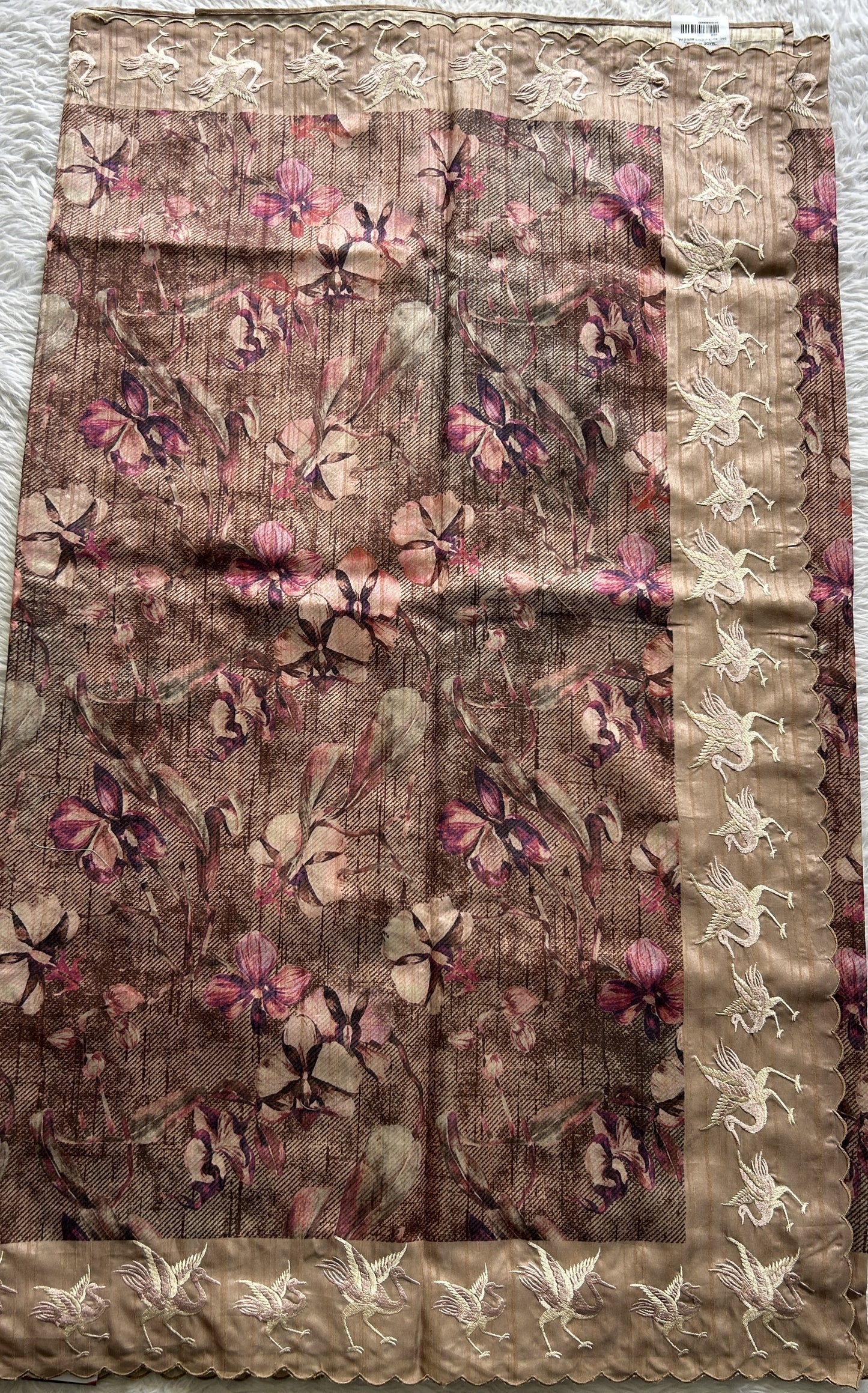 Semi Tussar Saree Pastel Brown Colored complemented with a Scallop Border. - Sampradaya Designer Studio