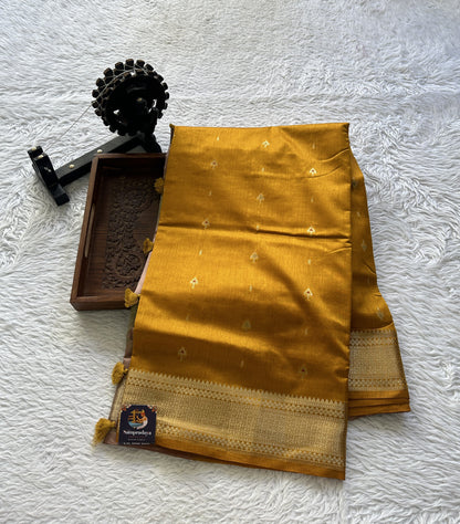 Semi Raw Silk Saree Yellow Colored Elegantly Paired with a Zari Border. - Sampradaya Designer Studio