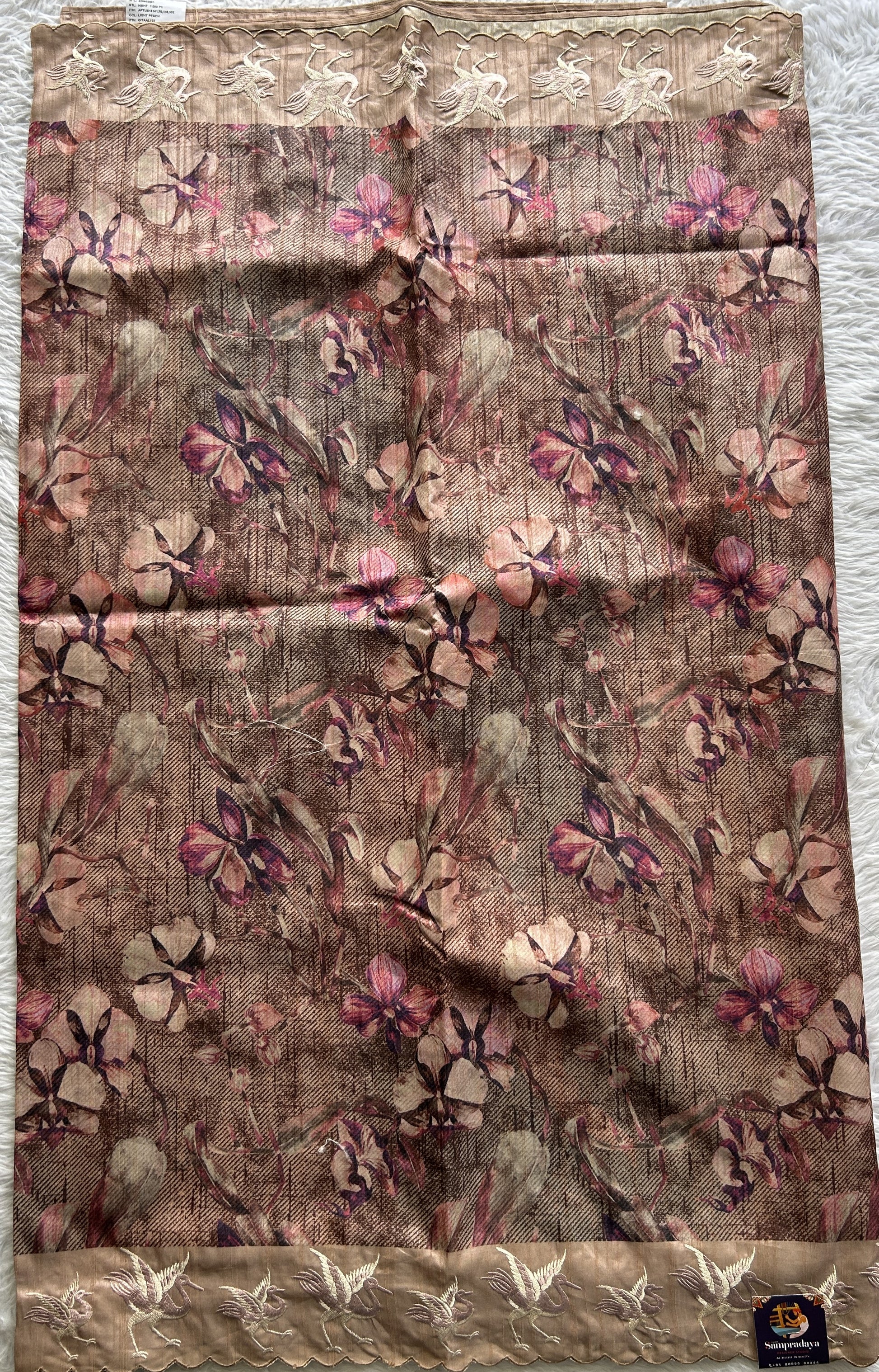 Semi Tussar Saree Pastel Brown Colored complemented with a Scallop Border. - Sampradaya Designer Studio