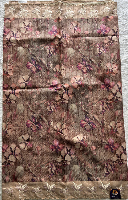 Semi Tussar Saree Pastel Brown Colored complemented with a Scallop Border. - Sampradaya Designer Studio