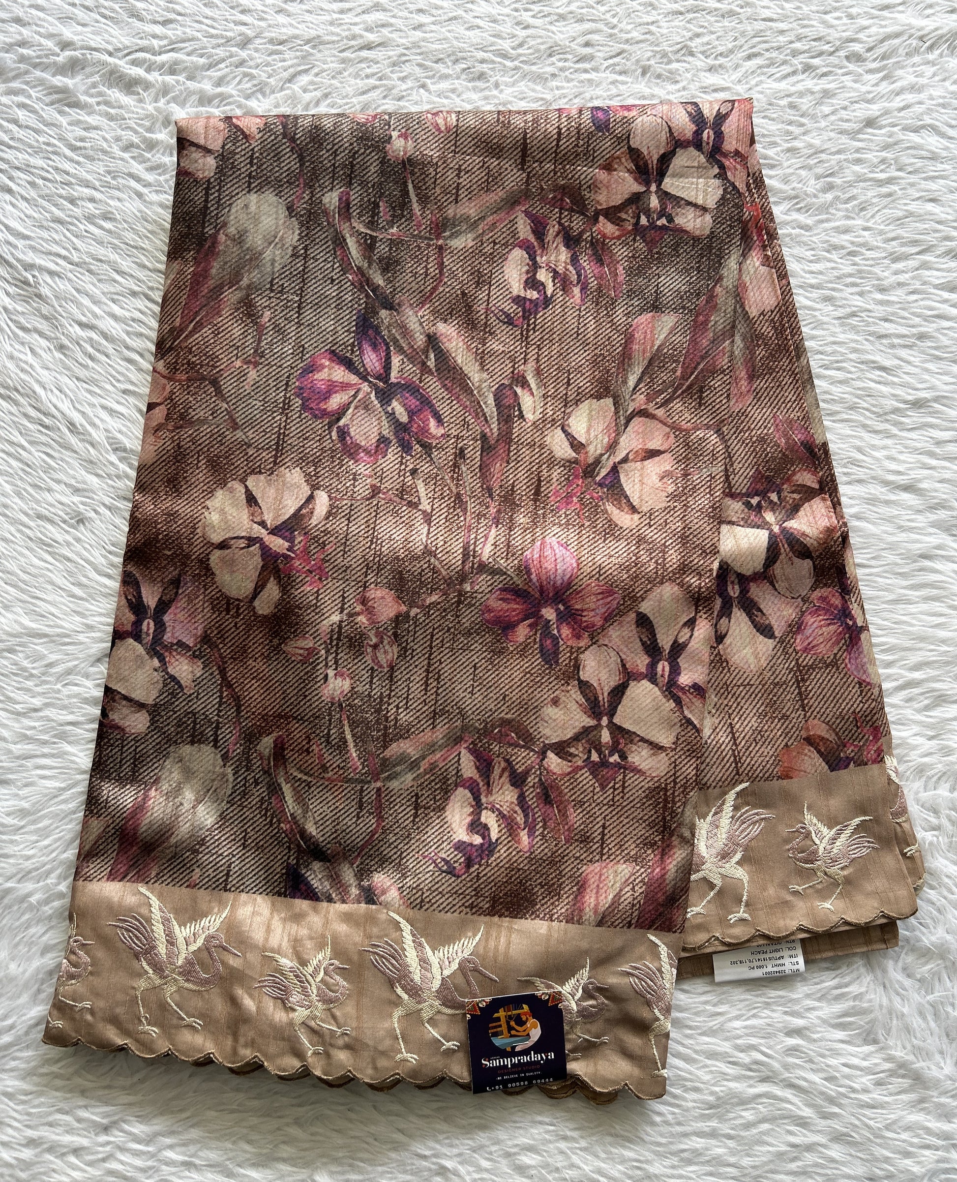 Semi Tussar Saree Pastel Brown Colored complemented with a Scallop Border. - Sampradaya Designer Studio