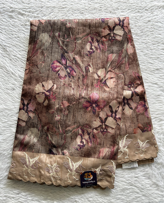 Semi Tussar Saree Pastel Brown Colored complemented with a Scallop Border. - Sampradaya Designer Studio