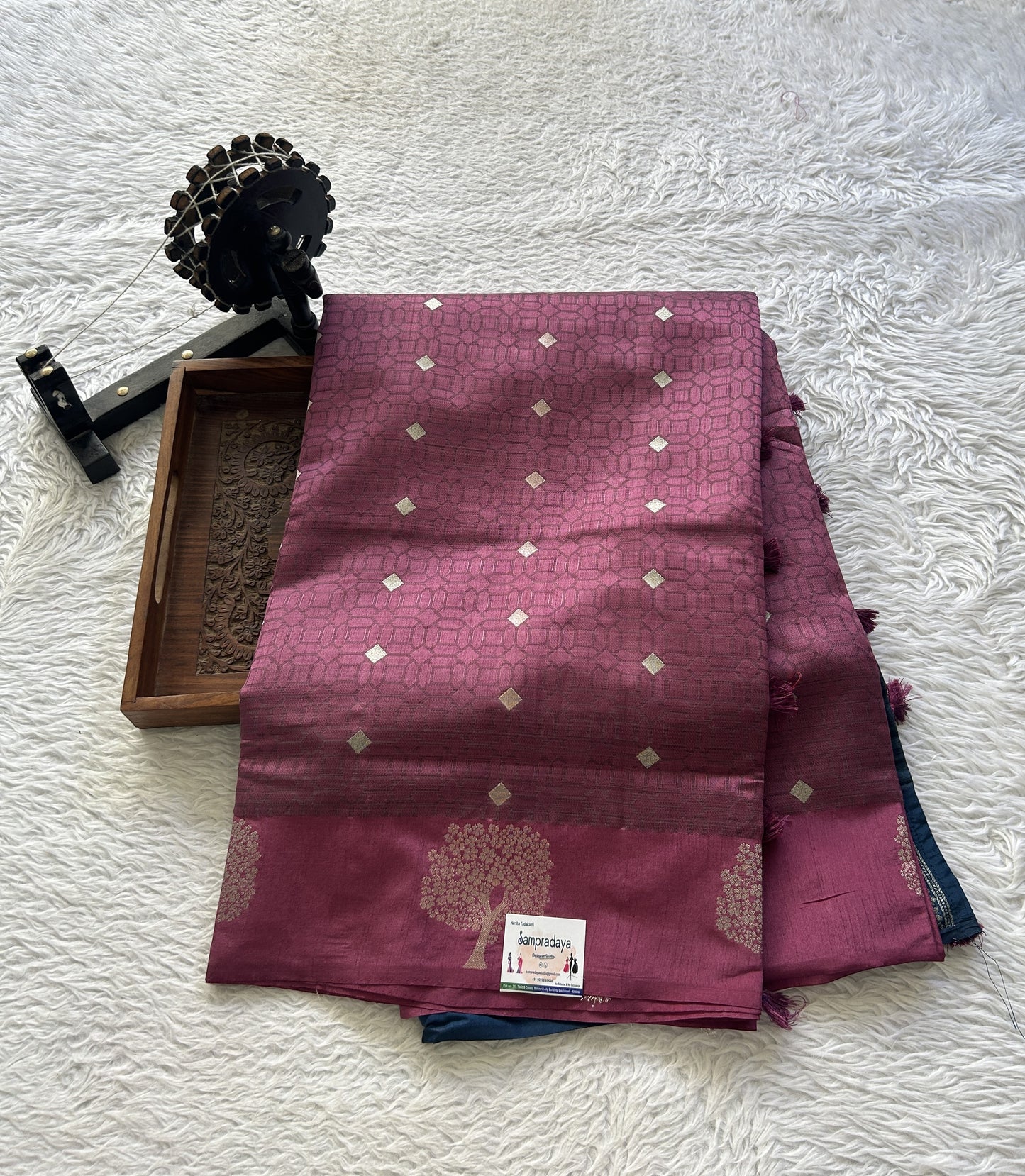 Semi Tussar Saree Dusty Pink Colored complemented with a Buti Border. - Sampradaya Designer Studio
