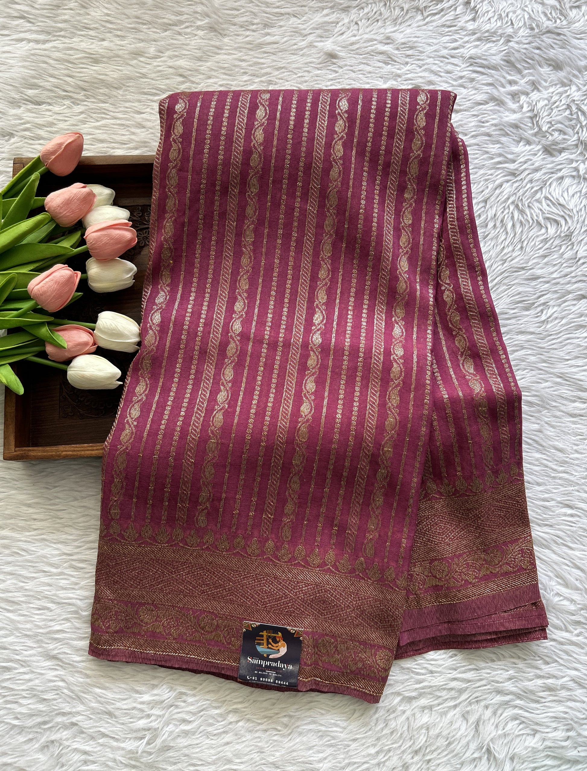 Semi Georgette Saree Onion Pink Colored Complemented with a Zari Border. - Sampradaya Designer Studio