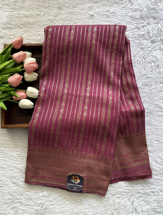 Semi Georgette Saree Onion Pink Colored Complemented with a Zari Border. - Sampradaya Designer Studio
