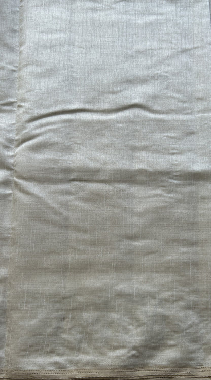 Semi Tussar Saree Pearl Colored complemented with a Embroidered Scallop Border. - Sampradaya Designer Studio