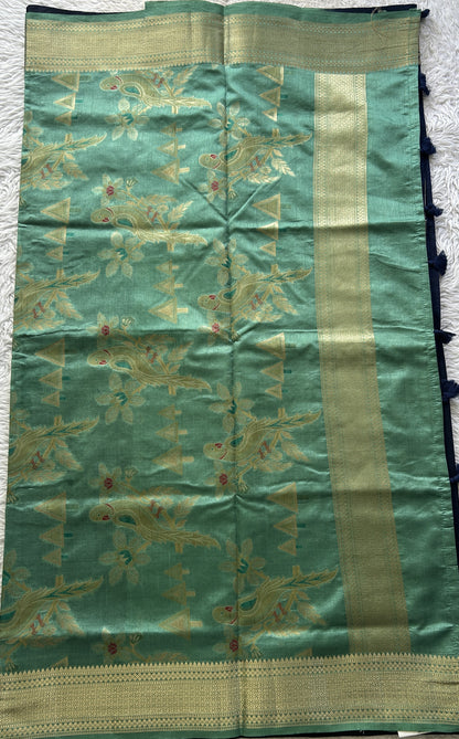 Semi Raw Silk Allover Saree Navy Blue Colored Elegantly Paired with a Zari Border. - Sampradaya Designer Studio