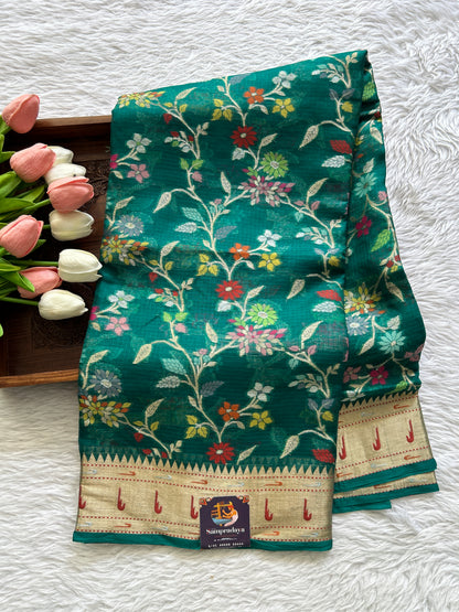 Silk kota Saree Bottle Green color complemented with a Muniya Border. - Sampradaya Designer Studio