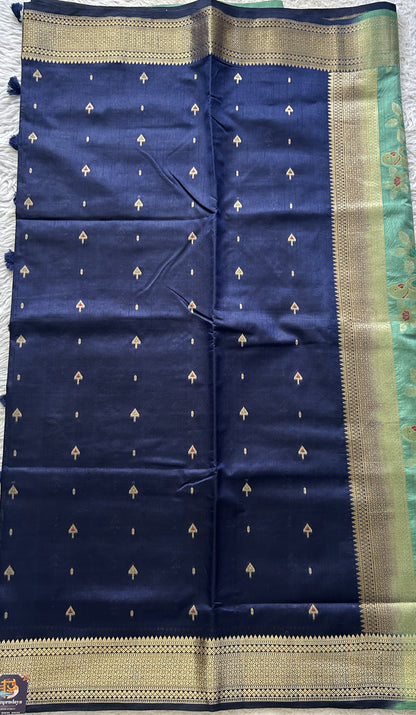 Semi Raw Silk Allover Saree Navy Blue Colored Elegantly Paired with a Zari Border. - Sampradaya Designer Studio