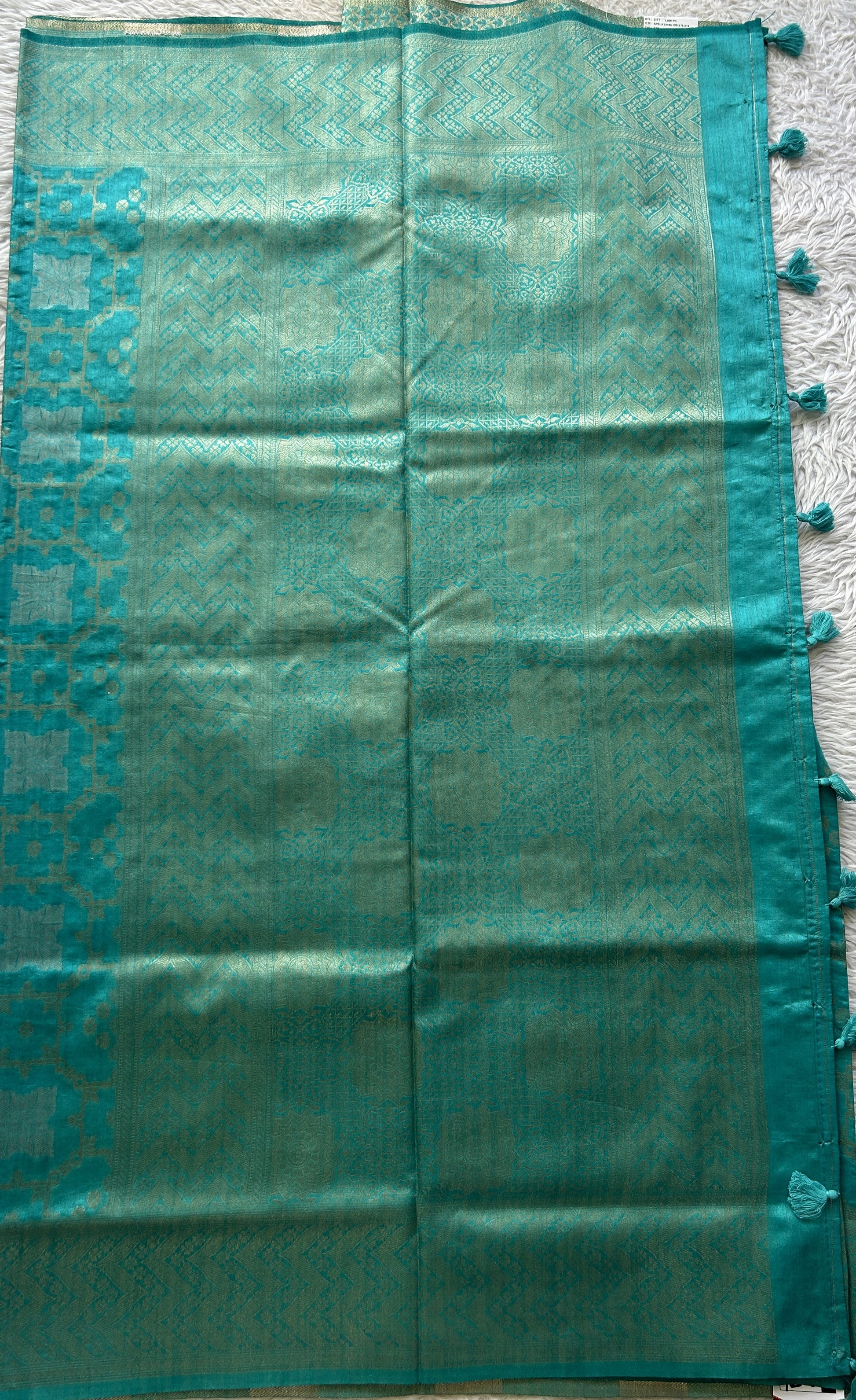 Semi Raw Silk Allover Saree Aqua Blue Colored Elegantly Paired with a Zari Border. - Sampradaya Designer Studio