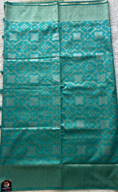 Semi Raw Silk Allover Saree Aqua Blue Colored Elegantly Paired with a Zari Border. - Sampradaya Designer Studio