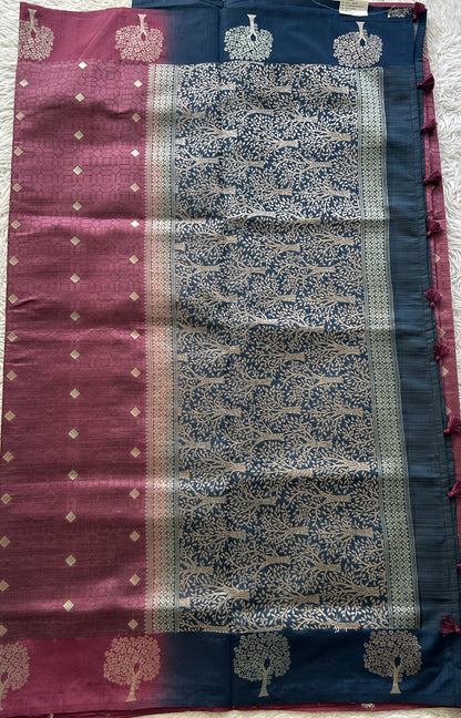Semi Tussar Saree Dusty Pink Colored complemented with a Buti Border. - Sampradaya Designer Studio