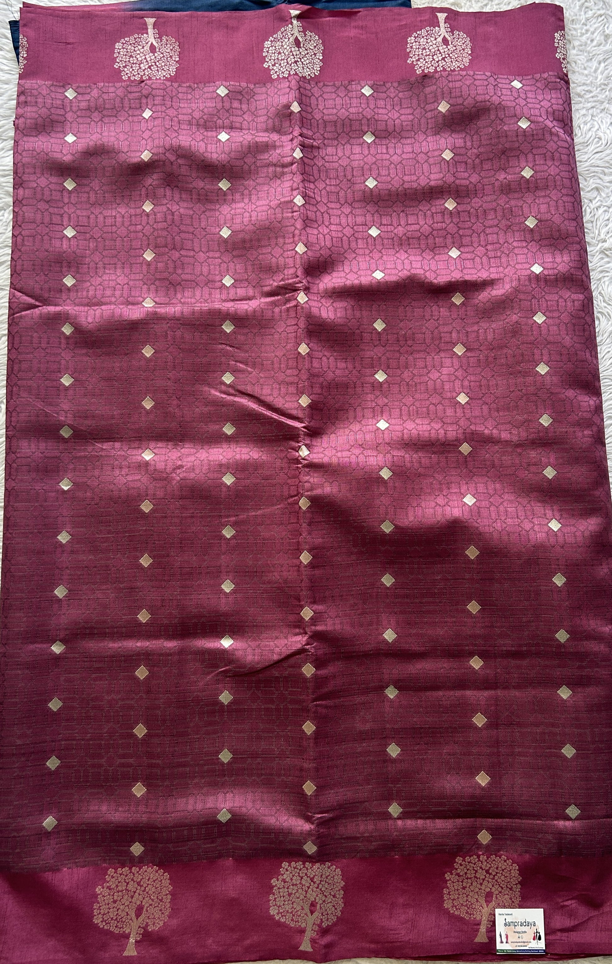 Semi Tussar Saree Dusty Pink Colored complemented with a Buti Border. - Sampradaya Designer Studio