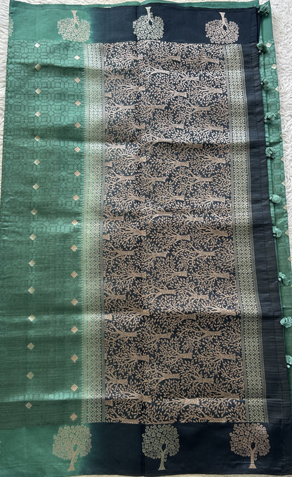 Semi Tussar Saree Teal Green Colored complemented with a Buti Border. - Sampradaya Designer Studio