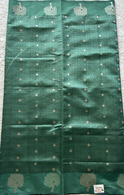 Semi Tussar Saree Teal Green Colored complemented with a Buti Border. - Sampradaya Designer Studio