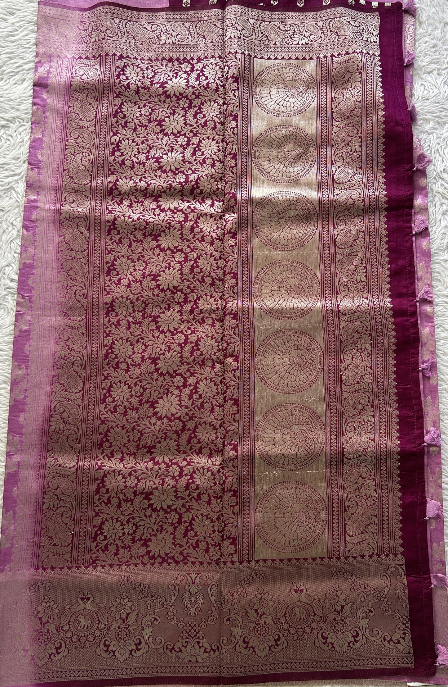 Semi Raw Silk Allover Saree Baby Pink Colored Elegantly Paired with a Zari Border. - Sampradaya Designer Studio