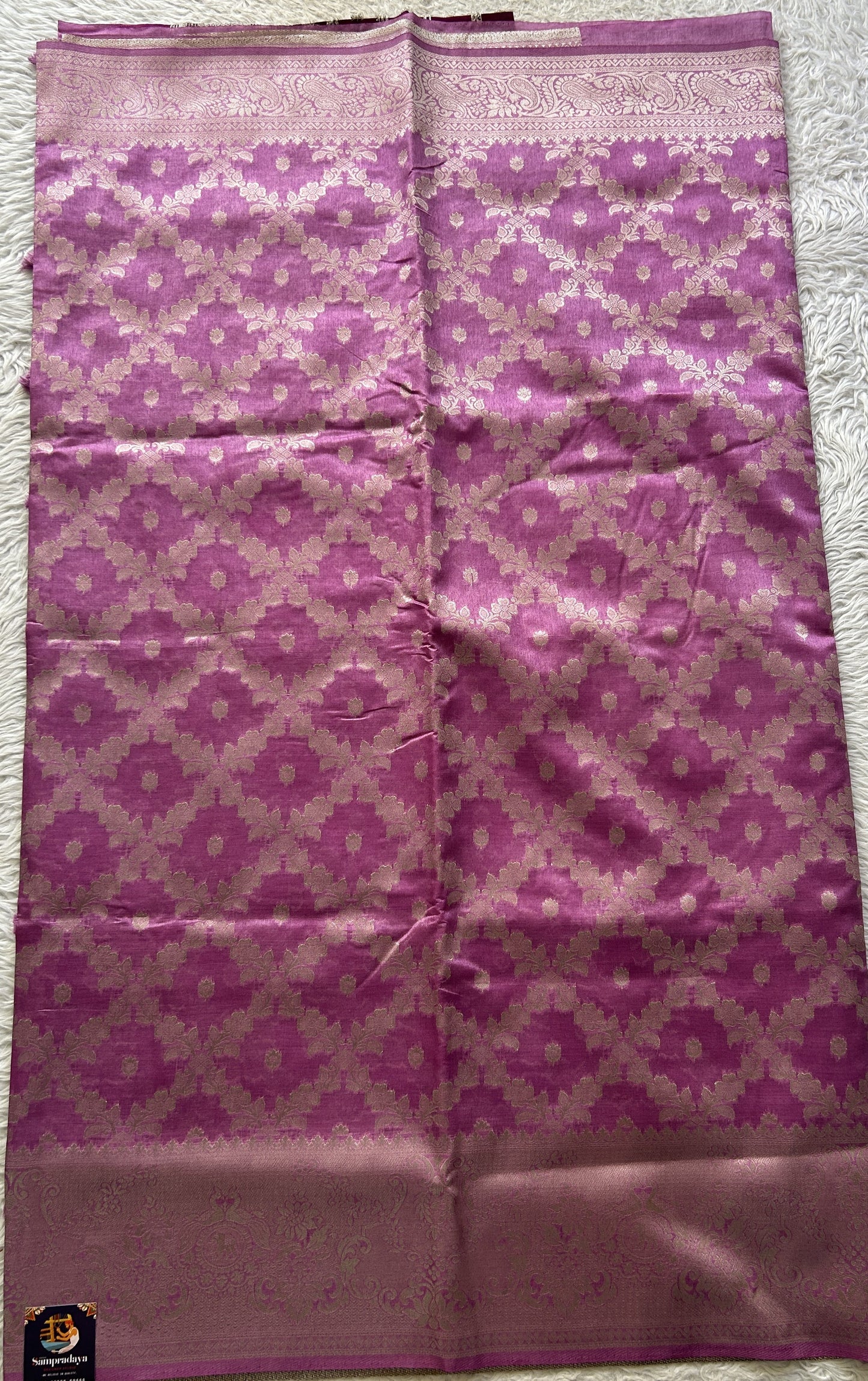 Semi Raw Silk Allover Saree Baby Pink Colored Elegantly Paired with a Zari Border. - Sampradaya Designer Studio