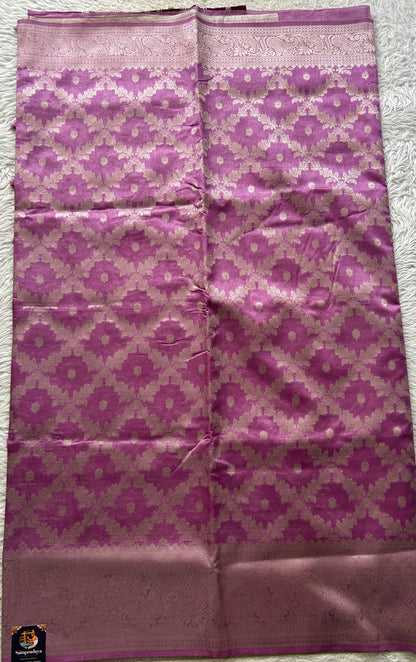 Semi Raw Silk Allover Saree Baby Pink Colored Elegantly Paired with a Zari Border. - Sampradaya Designer Studio