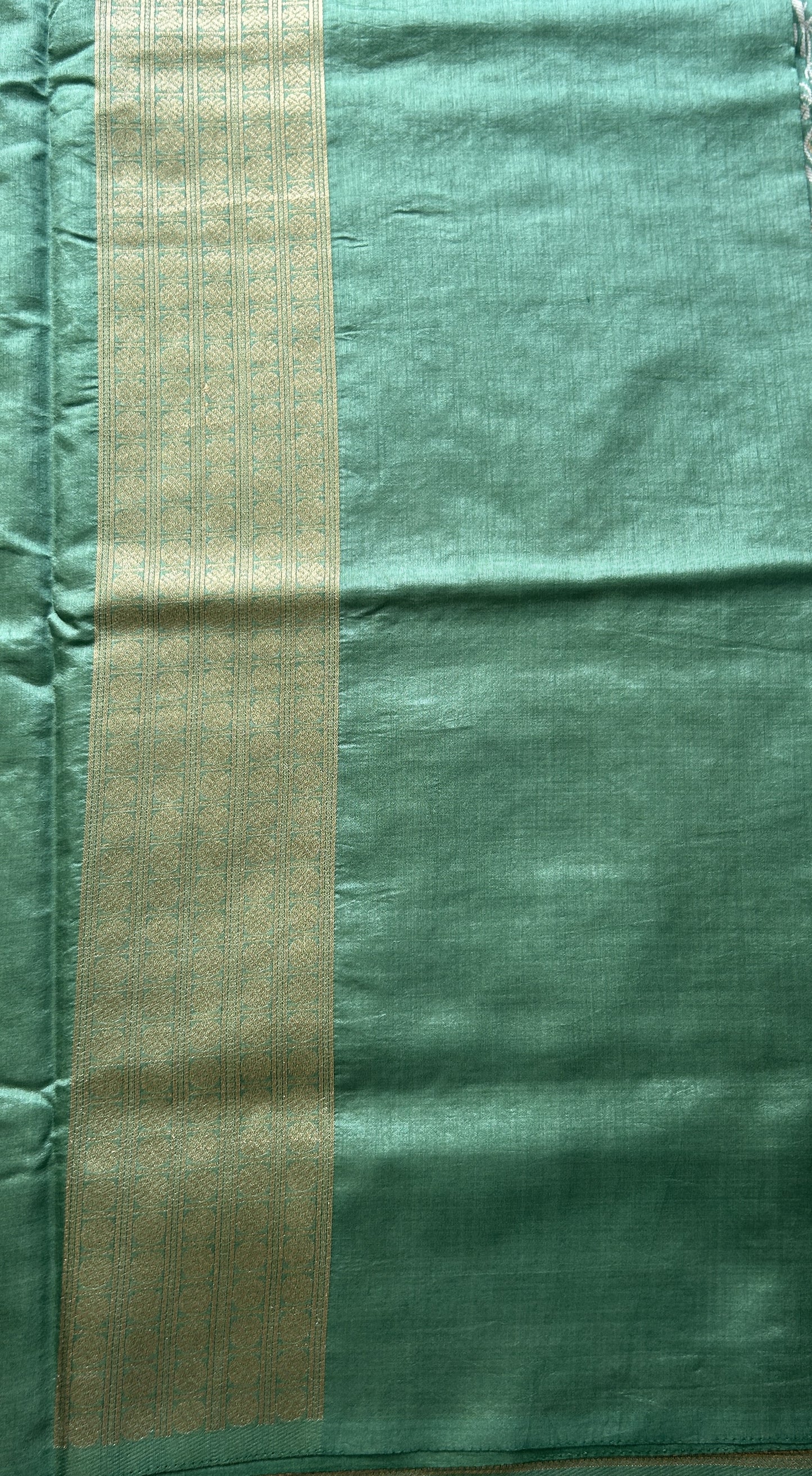 Semi Raw Silk Allover Saree Emerald Green Colored Elegantly Paired with a Zari Border. - Sampradaya Designer Studio