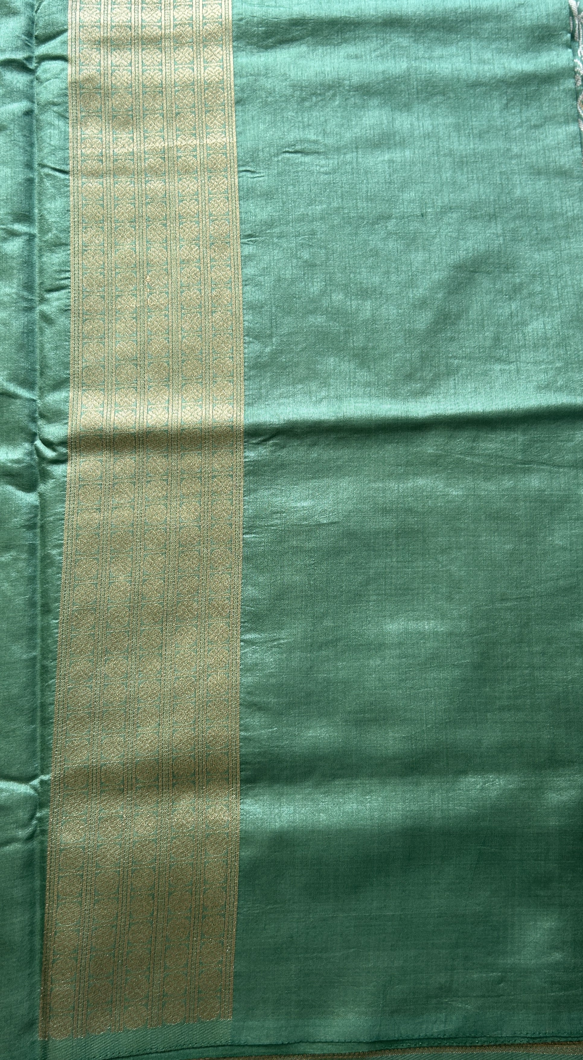 Semi Raw Silk Allover Saree Emerald Green Colored Elegantly Paired with a Zari Border. - Sampradaya Designer Studio