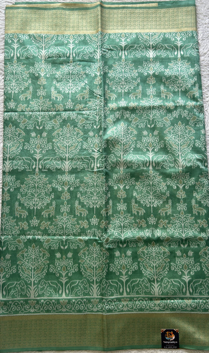 Semi Raw Silk Allover Saree Emerald Green Colored Elegantly Paired with a Zari Border. - Sampradaya Designer Studio