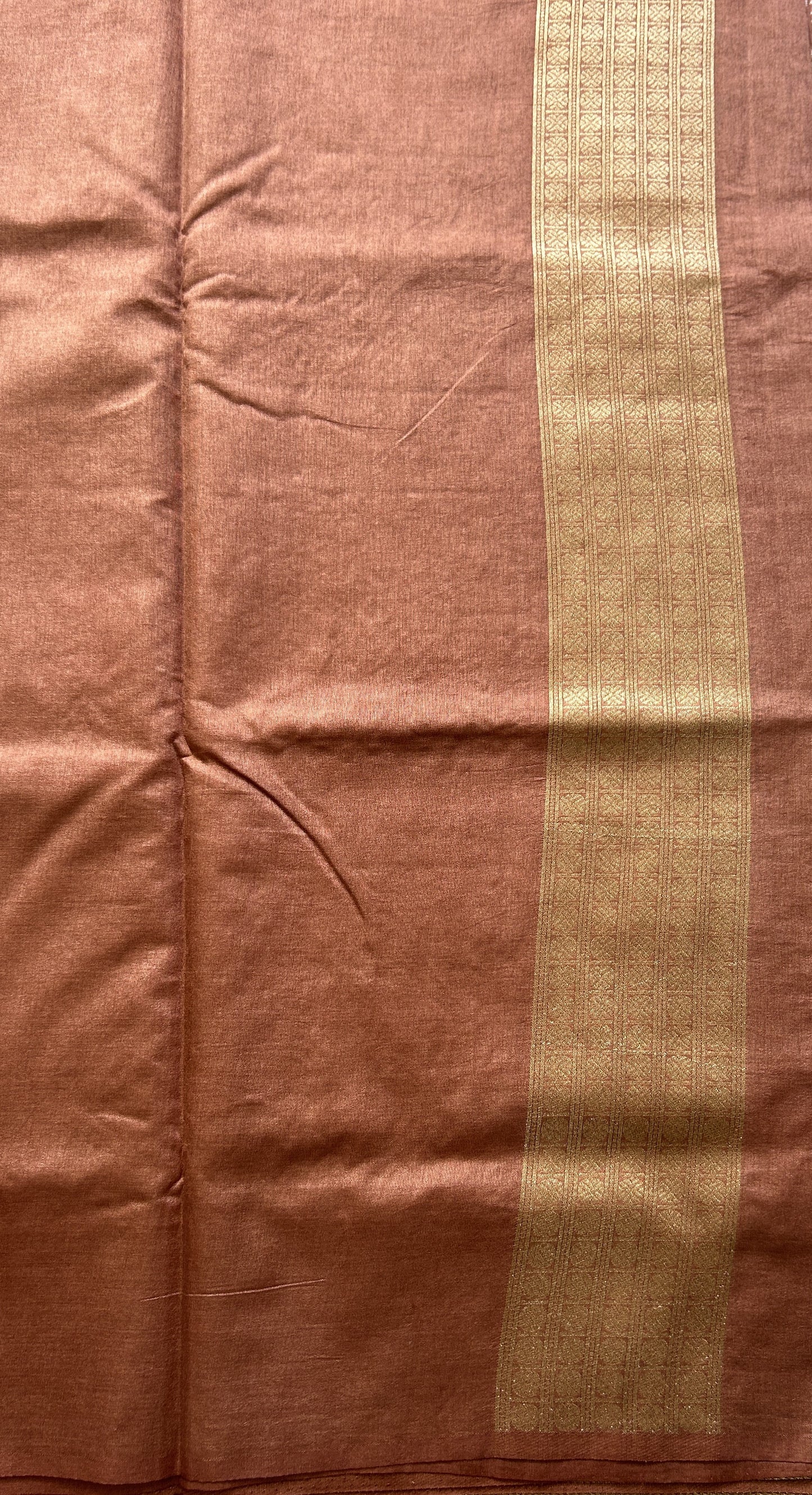 Semi Raw Silk Allover Saree Brown Colored Elegantly Paired with a Zari Border. - Sampradaya Designer Studio